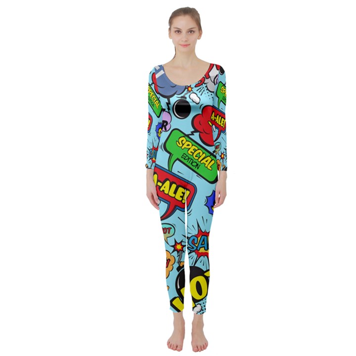 Comic Bubbles Seamless Pattern Long Sleeve Catsuit