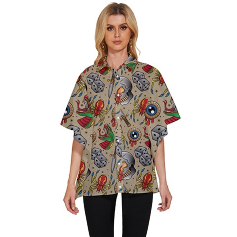 Tattoo Pattern Women s Batwing Button Up Shirt by Bedest