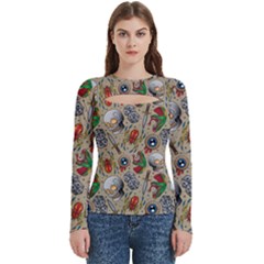 Tattoo Pattern Women s Cut Out Long Sleeve T-shirt