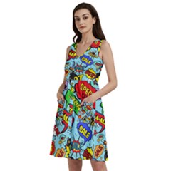 Comic Bubbles Seamless Pattern Sleeveless Dress With Pocket