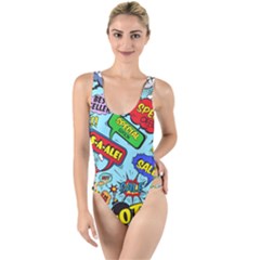 Comic Bubbles Seamless Pattern High Leg Strappy Swimsuit by Bedest