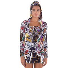 Vintage College Colorful Seamless Pattern Long Sleeve Hooded T-shirt by Bedest