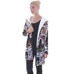 Vintage College Colorful Seamless Pattern Longline Hooded Cardigan by Bedest