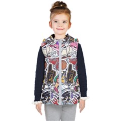 Vintage College Colorful Seamless Pattern Kids  Hooded Puffer Vest by Bedest