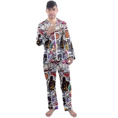 Vintage College Colorful Seamless Pattern Men s Long Sleeve Satin Pajamas Set by Bedest