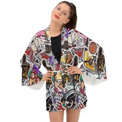 Vintage College Colorful Seamless Pattern Long Sleeve Kimono by Bedest