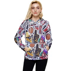 Vintage College Colorful Seamless Pattern Women s Lightweight Drawstring Hoodie