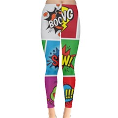 Pop Art Comic Vector Speech Cartoon Bubbles Popart Style With Humor Text Boom Bang Bubbling Expressi Everyday Leggings  by Bedest