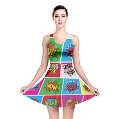 Pop Art Comic Vector Speech Cartoon Bubbles Popart Style With Humor Text Boom Bang Bubbling Expressi Reversible Skater Dress by Bedest