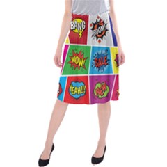 Pop Art Comic Vector Speech Cartoon Bubbles Popart Style With Humor Text Boom Bang Bubbling Expressi Midi Beach Skirt by Bedest