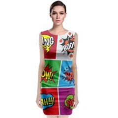 Pop Art Comic Vector Speech Cartoon Bubbles Popart Style With Humor Text Boom Bang Bubbling Expressi Classic Sleeveless Midi Dress by Bedest