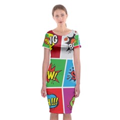 Pop Art Comic Vector Speech Cartoon Bubbles Popart Style With Humor Text Boom Bang Bubbling Expressi Classic Short Sleeve Midi Dress by Bedest