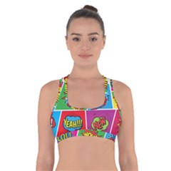 Pop Art Comic Vector Speech Cartoon Bubbles Popart Style With Humor Text Boom Bang Bubbling Expressi Cross Back Sports Bra by Bedest