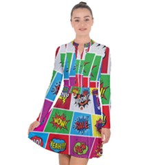 Pop Art Comic Vector Speech Cartoon Bubbles Popart Style With Humor Text Boom Bang Bubbling Expressi Long Sleeve Panel Dress by Bedest