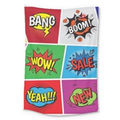 Pop Art Comic Vector Speech Cartoon Bubbles Popart Style With Humor Text Boom Bang Bubbling Expressi Large Tapestry by Bedest