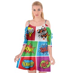 Pop Art Comic Vector Speech Cartoon Bubbles Popart Style With Humor Text Boom Bang Bubbling Expressi Cutout Spaghetti Strap Chiffon Dress by Bedest