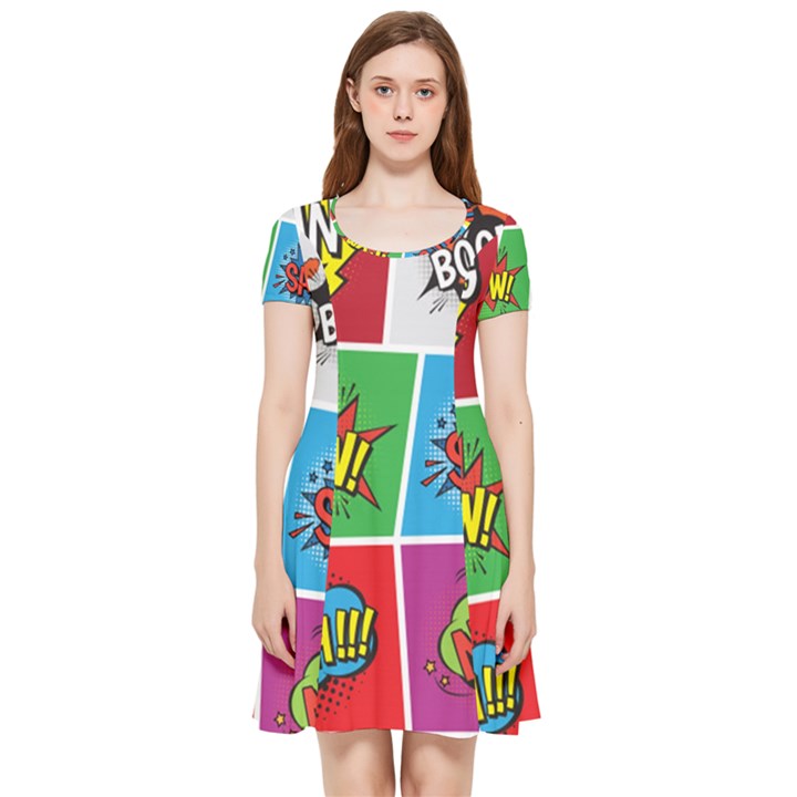 Pop Art Comic Vector Speech Cartoon Bubbles Popart Style With Humor Text Boom Bang Bubbling Expressi Inside Out Cap Sleeve Dress