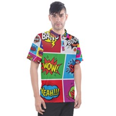 Pop Art Comic Vector Speech Cartoon Bubbles Popart Style With Humor Text Boom Bang Bubbling Expressi Men s Polo T-shirt by Bedest