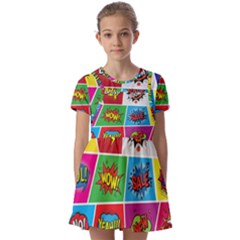 Pop Art Comic Vector Speech Cartoon Bubbles Popart Style With Humor Text Boom Bang Bubbling Expressi Kids  Short Sleeve Pinafore Style Dress by Bedest