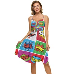 Pop Art Comic Vector Speech Cartoon Bubbles Popart Style With Humor Text Boom Bang Bubbling Expressi Sleeveless Tie Front Chiffon Dress by Bedest