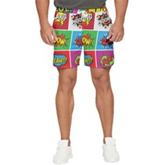 Pop Art Comic Vector Speech Cartoon Bubbles Popart Style With Humor Text Boom Bang Bubbling Expressi Men s Runner Shorts by Bedest