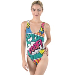 Comic Colorful Seamless Pattern High Leg Strappy Swimsuit by Bedest