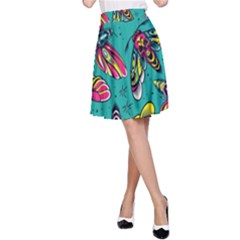 Vintage Colorful Insects Seamless Pattern A-line Skirt by Bedest