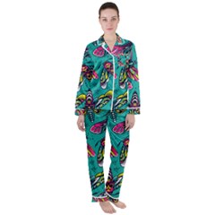 Vintage Colorful Insects Seamless Pattern Women s Long Sleeve Satin Pajamas Set	 by Bedest