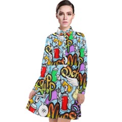 Graffiti Characters Seamless Patterns Long Sleeve Chiffon Shirt Dress by Bedest