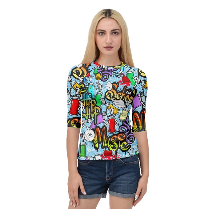 Graffiti Characters Seamless Patterns Quarter Sleeve Raglan T-Shirt