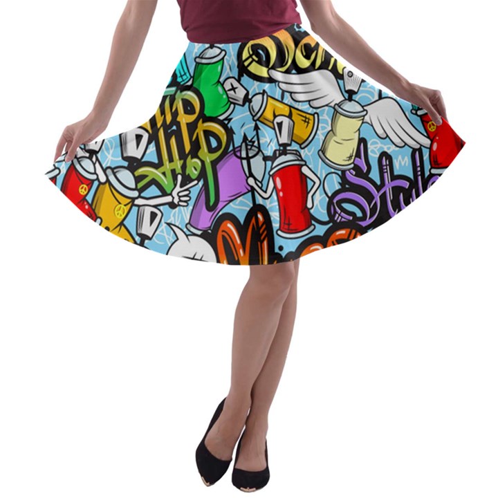 Graffiti Characters Seamless Patterns A-line Skater Skirt