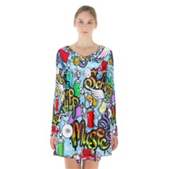 Graffiti Characters Seamless Patterns Long Sleeve Velvet V-neck Dress by Bedest