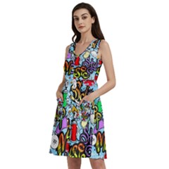 Graffiti Characters Seamless Patterns Sleeveless Dress With Pocket