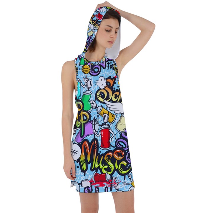 Graffiti Characters Seamless Patterns Racer Back Hoodie Dress