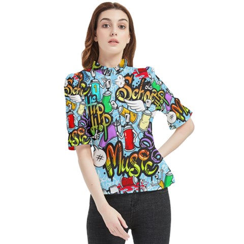 Graffiti Characters Seamless Patterns Frill Neck Blouse by Bedest