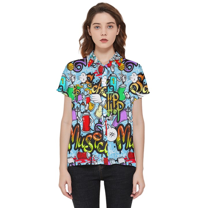 Graffiti Characters Seamless Patterns Short Sleeve Pocket Shirt