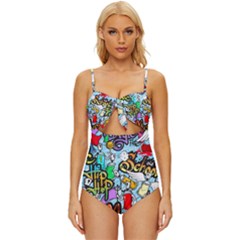 Graffiti Characters Seamless Patterns Knot Front One-piece Swimsuit by Bedest