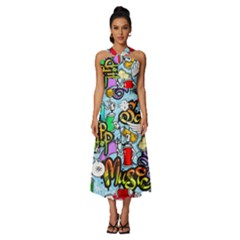 Graffiti Characters Seamless Patterns Sleeveless Cross Front Cocktail Midi Chiffon Dress by Bedest