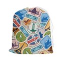 Travel Pattern Immigration Stamps Stickers With Historical Cultural Objects Travelling Visa Immigran Drawstring Pouch (2XL) View1