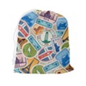 Travel Pattern Immigration Stamps Stickers With Historical Cultural Objects Travelling Visa Immigran Drawstring Pouch (2XL) View2