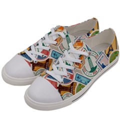 Travel Pattern Immigration Stamps Stickers With Historical Cultural Objects Travelling Visa Immigran Women s Low Top Canvas Sneakers by Bedest