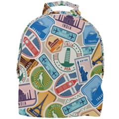 Travel Pattern Immigration Stamps Stickers With Historical Cultural Objects Travelling Visa Immigran Mini Full Print Backpack by Bedest