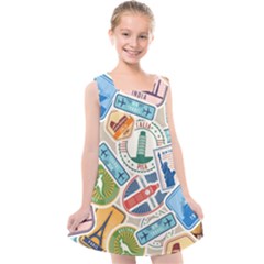 Travel Pattern Immigration Stamps Stickers With Historical Cultural Objects Travelling Visa Immigran Kids  Cross Back Dress by Bedest