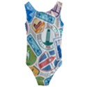 Travel Pattern Immigration Stamps Stickers With Historical Cultural Objects Travelling Visa Immigran Kids  Cut-Out Back One Piece Swimsuit View1