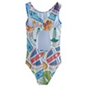 Travel Pattern Immigration Stamps Stickers With Historical Cultural Objects Travelling Visa Immigran Kids  Cut-Out Back One Piece Swimsuit View2