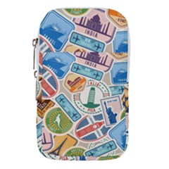 Travel Pattern Immigration Stamps Stickers With Historical Cultural Objects Travelling Visa Immigran Waist Pouch (small) by Bedest