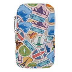 Travel Pattern Immigration Stamps Stickers With Historical Cultural Objects Travelling Visa Immigran Waist Pouch (large) by Bedest