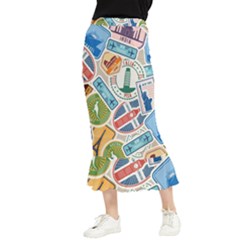 Travel Pattern Immigration Stamps Stickers With Historical Cultural Objects Travelling Visa Immigran Maxi Fishtail Chiffon Skirt by Bedest