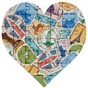 Travel Pattern Immigration Stamps Stickers With Historical Cultural Objects Travelling Visa Immigran Wooden Puzzle Heart View1