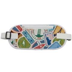 Travel Pattern Immigration Stamps Stickers With Historical Cultural Objects Travelling Visa Immigran Rounded Waist Pouch by Bedest